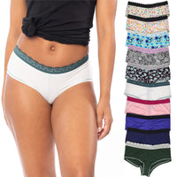 10 Pack Women's Lace Trim Nylon-Spandex Boyshort Briefs